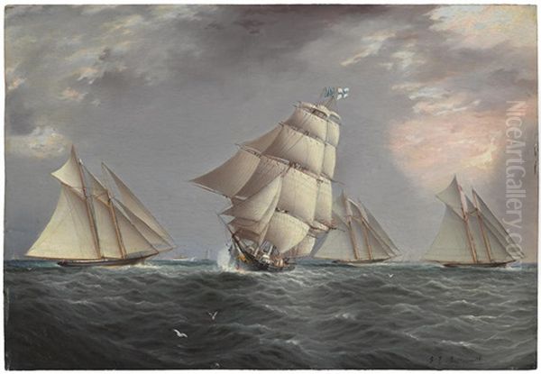 A Merchant Ship Crossing A Schooner Race - view 1