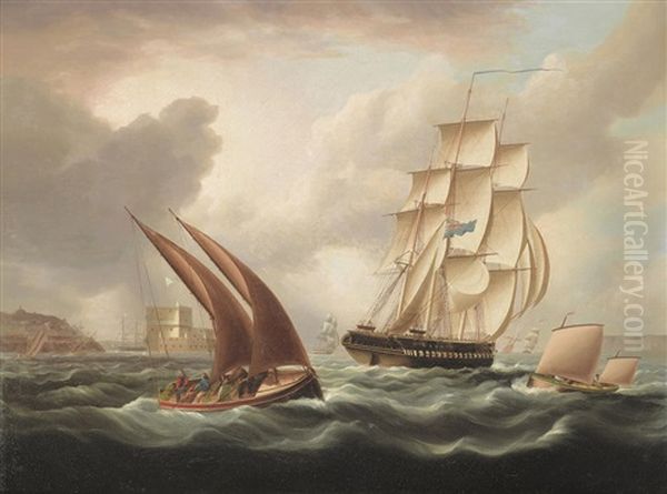 A British Frigate In The Tagus Off Belem Castle - view 1