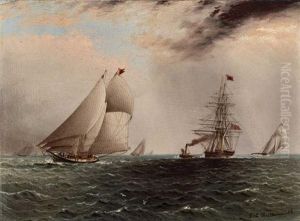 Yacht Race With Tugboat Towing A British Ship To Sea