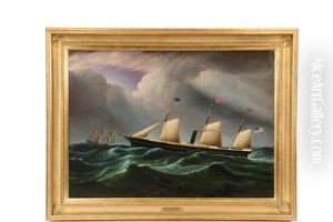 American Steam-sail Ship 'star Of The South', Passing An American Full Rigged Ship At Sea