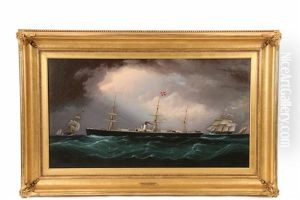 The National Line's Steamer 'italy' Amidst Other Vessels At Sea, Packet 'mercury' To Stern