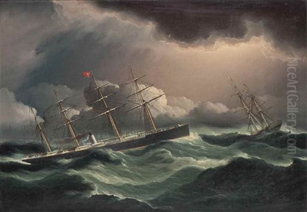 The White Star Liner Baltic Picking Up The 26 Crew Of The Waterlogged And Foundering Sailing Ship Oriental In The North Atlantic, 18 November 1875 - view 1