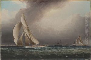 Volunteer & Thistle With All Sails Full by James Edward Buttersworth