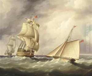 A Cutter Yacht Passing Under The Bow Of H.m.s. Queen In The Channel A Cutter Yacht Passing Under The Bow Of H.m.s. Queen In The Channel