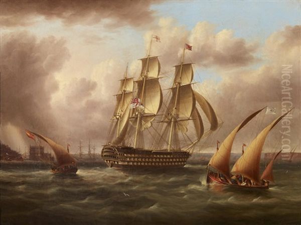 A Three-decker Of The White Fleet Off Belem Castle - view 1