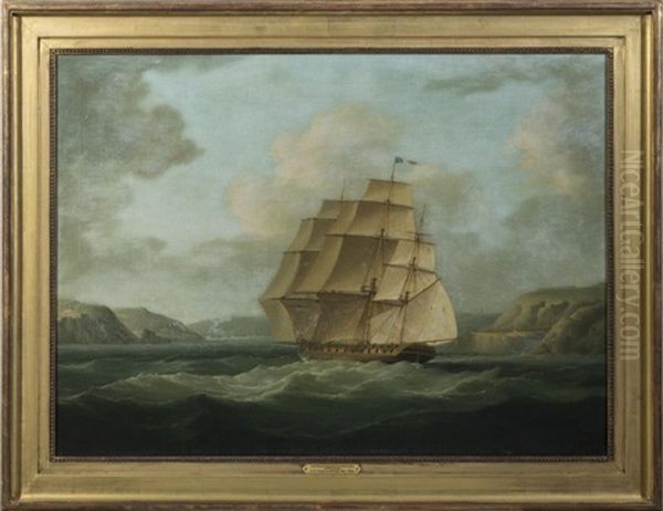 French Frigate Flying The Commodore's Flag, Entering Brest - view 1