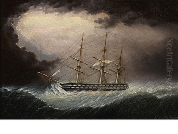 A British Warship In Heavy Weather - view 1