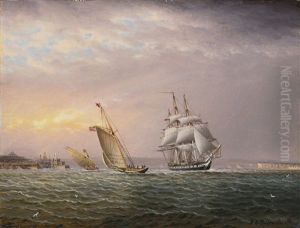 American Ship In The Tagus River Off Belem Tower
