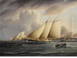 Schooners From The New York Yacht Club Racing In The Narrows by James Edward Buttersworth