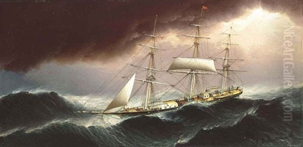 Holding The Lines: A Clipper Ship Reefed-down And Riding Out The Gale - view 1