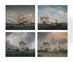 A Royal Navy Frigate...; Warships And Other Coastal Craft...; A Royal Navy Frigate Running...; A Royal Navy Two-decker... (4 Works) by James Edward Buttersworth