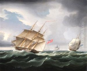 Frigates In Rough Seas by James Edward Buttersworth