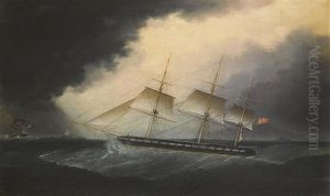 An American Frigate In A Storm by James Edward Buttersworth