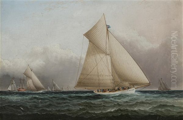 A Yachting Scene Round The Lightship With The Volunteer In The Lead - view 1