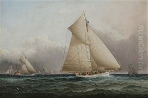 A Yachting Scene Round The Lightship With The Volunteer In The Lead by James Edward Buttersworth