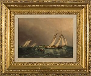 The Schooner Yacht Columbia In A Race Off The British Coast by James Edward Buttersworth