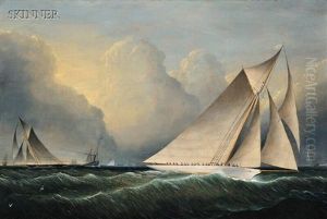 Yachts Rounding The Mark by James Edward Buttersworth