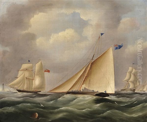 A Cutter And Other Shipping Near A Lighthouse - view 1