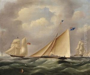 A Cutter And Other Shipping Near A Lighthouse by James Edward Buttersworth