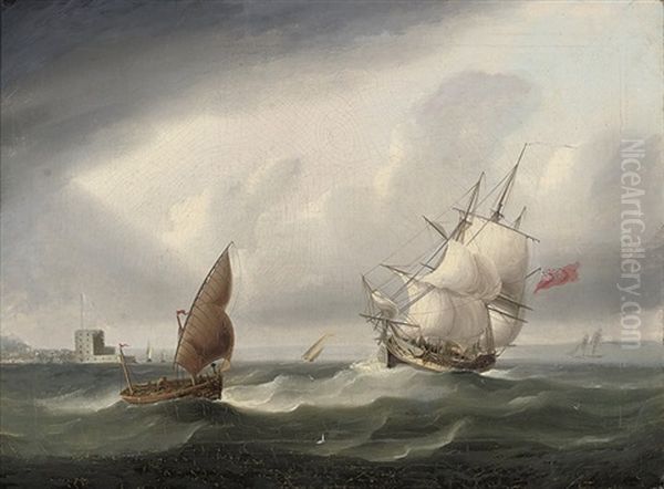 A Royal Navy Frigate Passing The Belem Tower - view 1