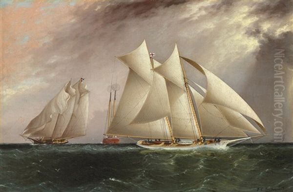 Columbia Leading Dauntless Around The Sandy Hook Lightship In The Hurricane Cup Race - view 1