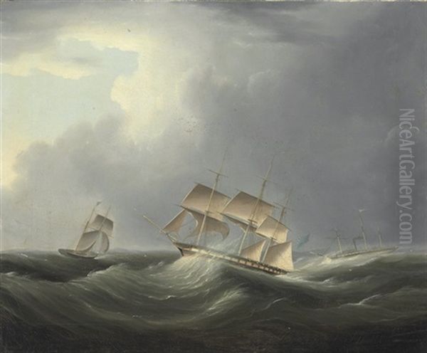 An English Merchantman And Paddle Steamer Caught In A Channel Gale - view 1