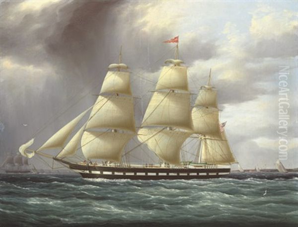 The American Full-rigger "kennebec" Leaving New York Harbor, With Castle William And Castle Garden Beyond - view 1