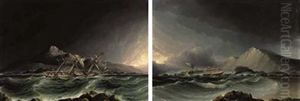 An American Clipper In Distress Off A Rocky Shore (+ Another; Pair) - view 1