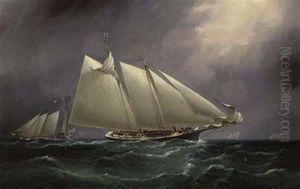"dauntless" Leading "columbia" At The Lightship With "madeleine" Following
