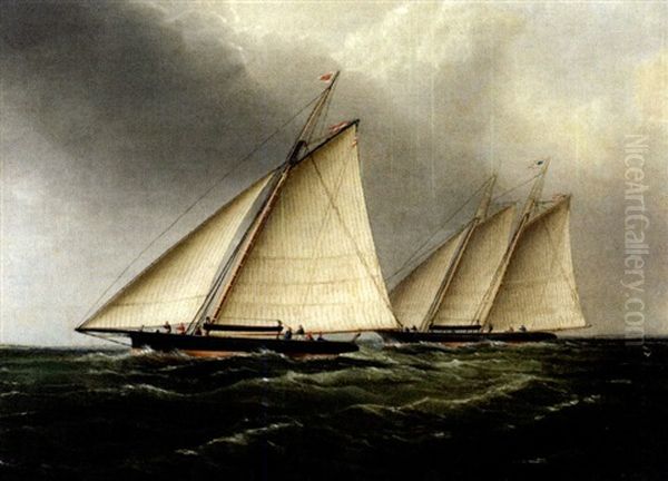 A Sloop And Schooner Racing - view 1