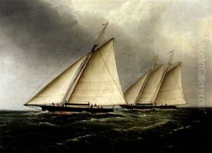 A Sloop And Schooner Racing