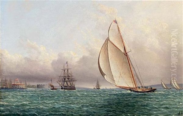 Racing In New York Harbor Off Castle William And Govenor's Island - view 1