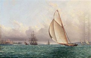 Racing In New York Harbor Off Castle William And Govenor's Island by James Edward Buttersworth