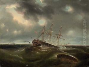 The Merchant Ship "lockwoods" Caught In A Gale Off Liverpool, A Paddle Tug Arriving To Assist