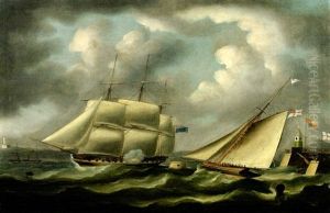 British Frigate Firing On A Cutter Off The English Coast by James Edward Buttersworth