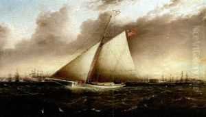 The Yacht "orient" In New York Harbor by James Edward Buttersworth