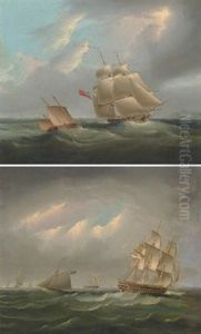 H.m.s. "sloop" Active In Coastal Waters (+ H.m.s. "brunswick" Amidst Other Shipping In The Channel; Pair) by James Edward Buttersworth