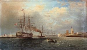 Die "victory" Im Hafen Von Portsmouth by James Edward Buttersworth