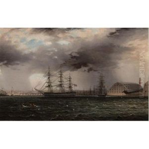 Old Brooklyn Navy Yard, East River, New York by James Edward Buttersworth