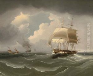 A Frigate Running Down The Channel by James Edward Buttersworth