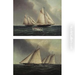 American Racing Yachts, Racing Off The East End Of Long Island (pair) by James Edward Buttersworth