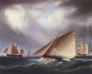 A Cutter, A Barge And A Paddle-steamer Off The Coast