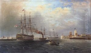 Die Victory Im Hafen Von Portsmouth by James Edward Buttersworth