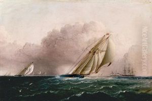 N.y.y.c. Schooner Yacht "estelle" Running Home by James Edward Buttersworth
