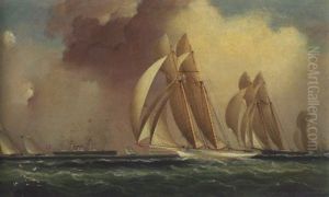 Yachts Racing Under Storm Clouds, Rounding A Steamer