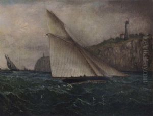A Racing Cutter Tacking Inshore by James Edward Buttersworth