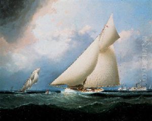 "puritan" Leading "genesta", America's Cup 1885 by James Edward Buttersworth