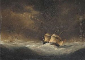 A Battle Scene On Stormy Seas by James Edward Buttersworth
