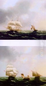 A Frigate Reducing Sail With The Pilot Cutter Off Her Port Quarter