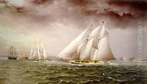 Schooner Race In New York Harbor by James Edward Buttersworth